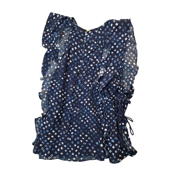 Ulla Johnson Blue Silk Tassel Tie Ruffle Printed Sleevless Blouse Top 2 - Picture 2 of 5